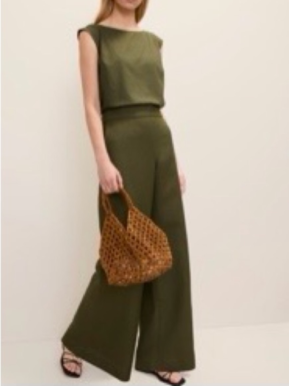 Ann Taylor easy wide leg pant linen blend in winding Ivy